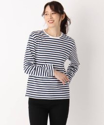  LAURA ASHLEY(ローラアシュレイ)/さき染め　ボーダー長袖Tシャツ/ネイビー（393）