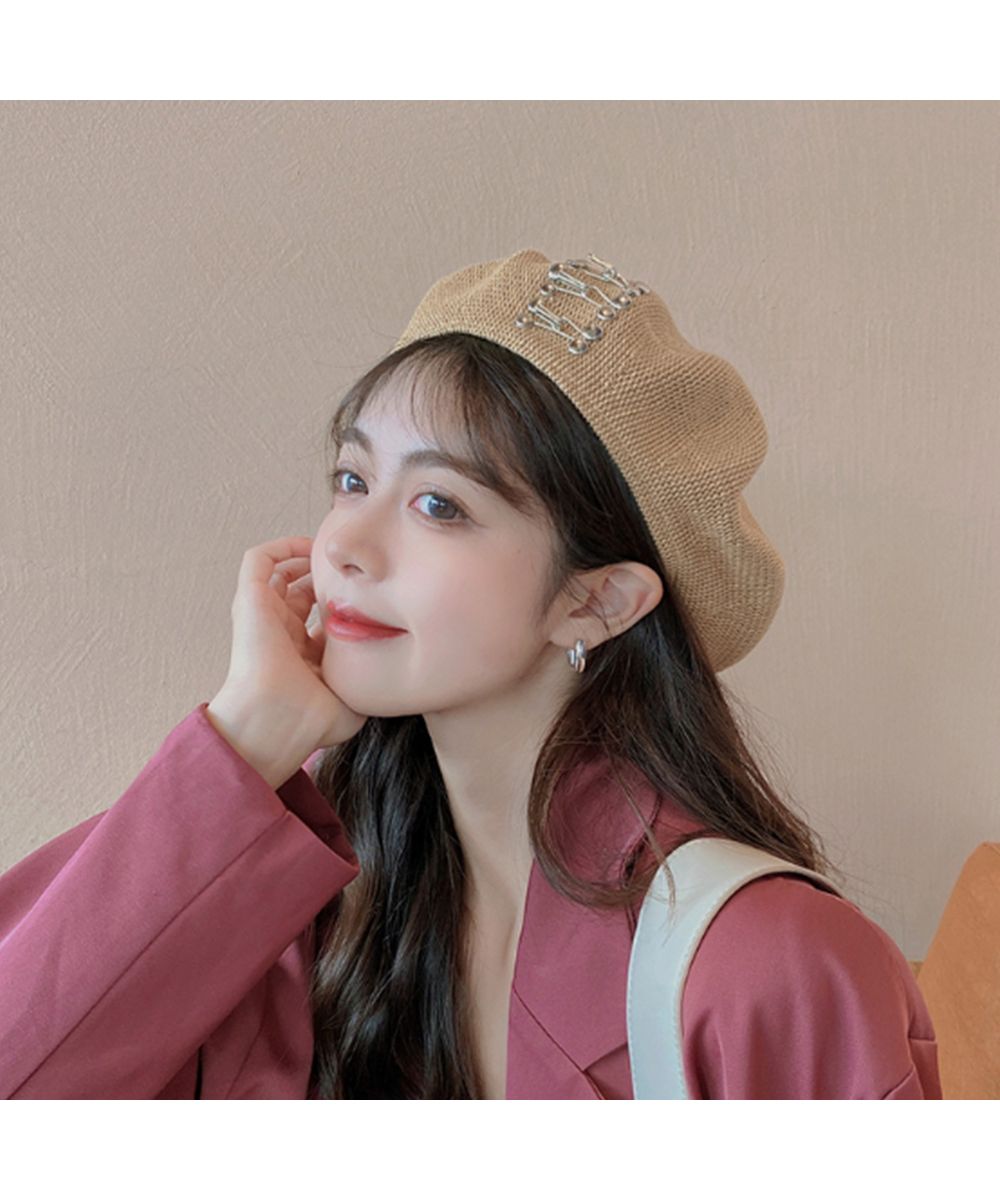 パール リボン ベレー帽 ブラックトレンド 韓国 - ハンチング