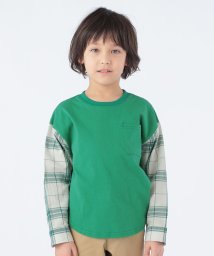 SHIPS KIDS(シップスキッズ)/SHIPS KIDS:100～130cm / チェックシャツ コンビ カットソー/グリーン