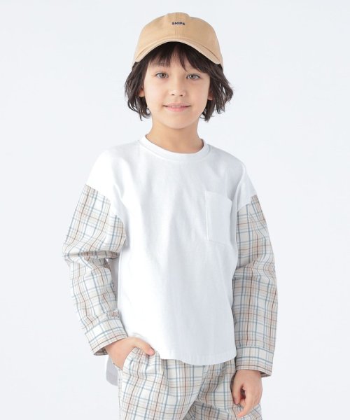 SHIPS KIDS(シップスキッズ)/SHIPS KIDS:100～130cm / チェックシャツ コンビ カットソー/ホワイト