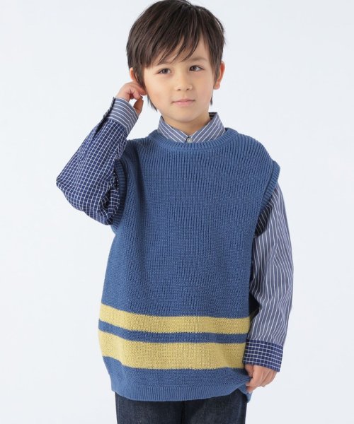 SHIPS KIDS(シップスキッズ)/【SHIPS KIDS別注】ARCH&LINE:110～145cm / ギマ コットン ベスト/ブルー