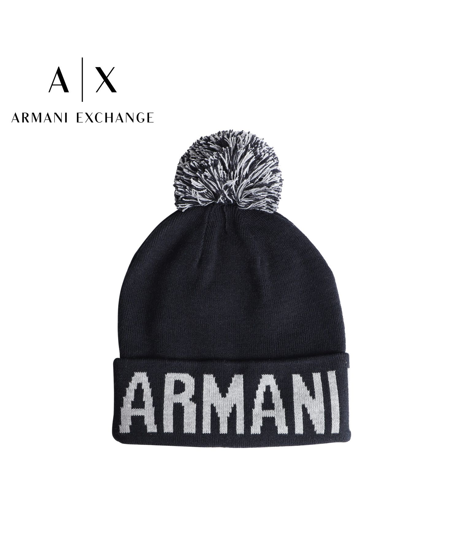 アルマーニエクスチェンジ ARMANI EXCHANGE ニット帽 ニットキャップ 帽子 メンズ レディース ビッグロゴ KNIT CAP ネイビー  6GZ42