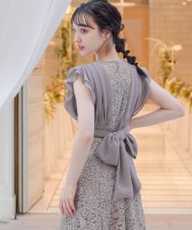 niana(ニアナ)/niana ニアナ 結婚式 ワンピース パーティードレス レース シフォン 切り替え ロング丈 袖あり 半袖 総レース 花柄 フレア ウエストリボン バックリボ/グレージュ