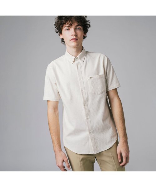 LACOSTE Mens(ラコステ　メンズ)/クールマックスブレンドジャガード半袖チェックシャツ/ホワイト