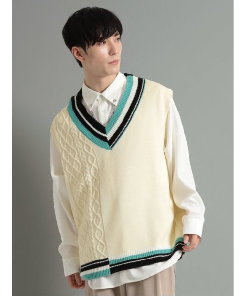 ケーブル柄切替 Vネック ニットベスト 人気・おすすめ｜使いやすい・旅行におすすめ 品質保証 全国発送 日本国内発送・最短翌日お届け