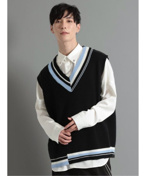 ケーブル柄切替 Vネック ニットベスト 人気・おすすめ｜使いやすい・旅行におすすめ 品質保証 全国発送 日本国内発送・最短翌日お届け