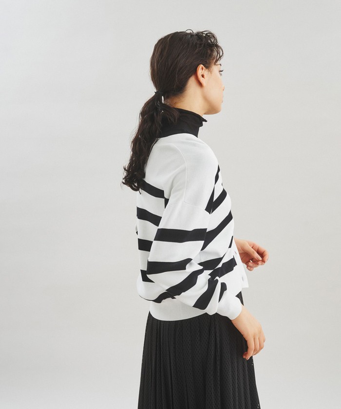 GRACECONTINENTAL ボーダールーズニットカーディガン ホワイト 36 GRACECONTINENTAL ボーダールーズニットカーディガン ホワイト 36