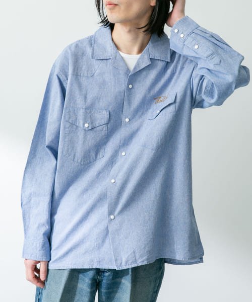 URBAN RESEARCH Sonny Label(アーバンリサーチサニーレーベル)/『別注』ELY×Sonny Label　開襟シャンブレーシャツ/ブルー