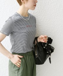 SHIPS any WOMEN(シップス　エニィ　ウィメン)/【SHIPS any別注】PETIT BATEAU:〈洗濯機可能〉ロゴ プリント ボーダー 半袖 Tシャツ 23SS/ダークブルー