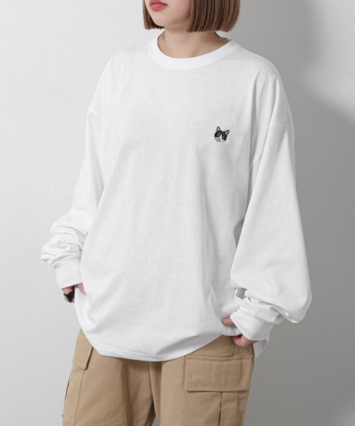 ZIP FIVE(ジップファイブ)/動物刺繍長袖ロンTシャツ/ホワイト