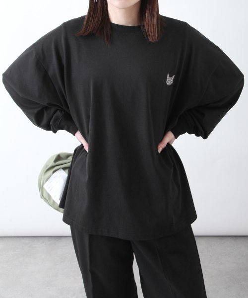 ZIP FIVE(ジップファイブ)/動物刺繍長袖ロンTシャツ/ブラック系2