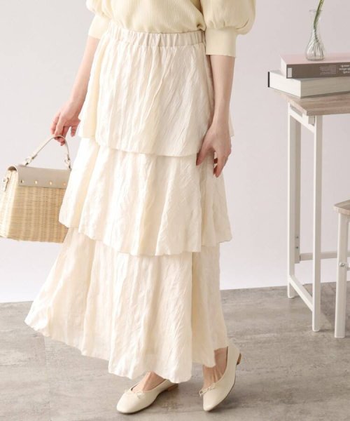 Couture Brooch(クチュールブローチ)/【WEB限定】ワッシャーティアードスカート/オフホワイト（003）