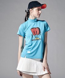 Munsingwear(マンシングウェア)/【神谷そらプロ着用】『ENVOY』SUNSCREEN鹿の子プリントモックネックシャツ(吸汗速乾/遮熱/UV CUT【アウト/ブルー