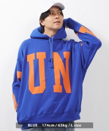 1111clothing(ワンフォークロージング)/オーバーサイズ パーカー メンズ ビッグパーカー レディース ビッグシルエット プルパーカー スウェット フーディ ロゴ 英字 大きいサイズ 韓国ファッション/ブルー