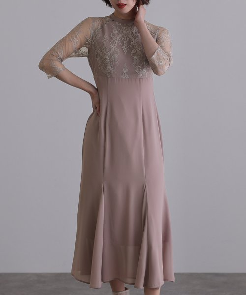 レースハイウエスト切替えマーメイドワンピース 