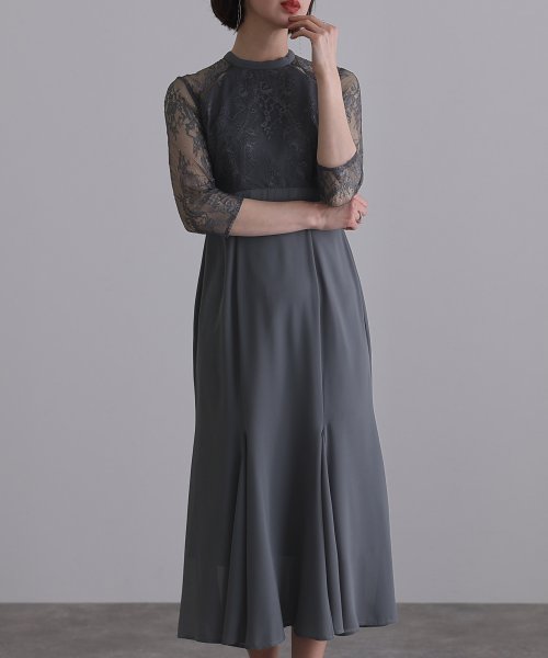 レースハイウエスト切替えマーメイドワンピース 