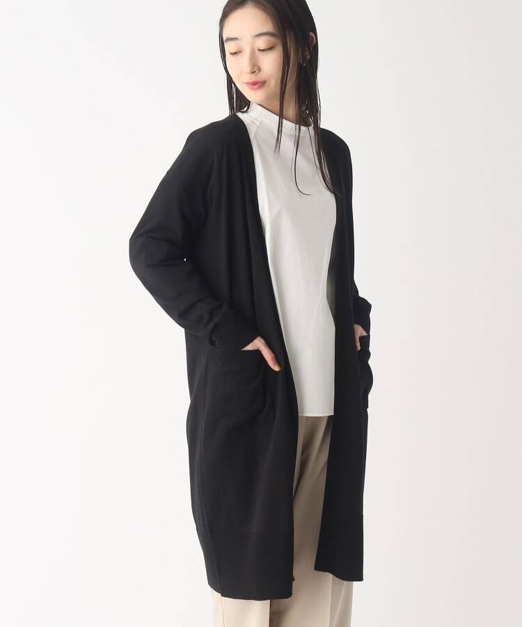 【美品】theory セオリー　シルク　ロング　カーディガン　カジュアル　黒