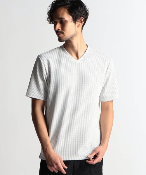 NICOLE CLUB FOR MEN(ニコルクラブフォーメン)/ボックスミニワッフル半袖Tシャツ/09ホワイト
