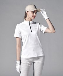 Munsingwear(マンシングウェア)/サンスクリーンチェック柄ジャカードジップアップ半袖シャツ(吸汗速乾/UV CUT(UPF15)【アウトレット】/ホワイト