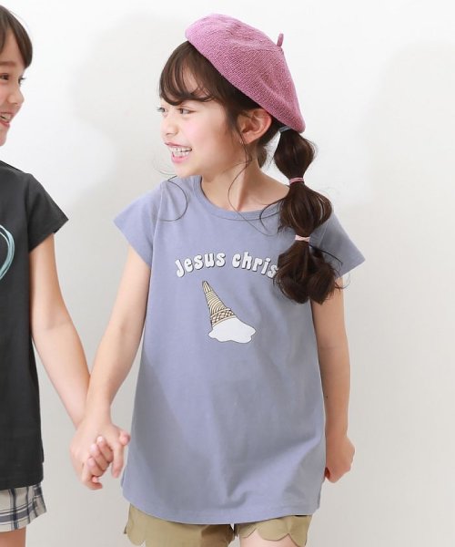 devirock(デビロック)/デビラボ プリントチュニックTシャツ 子供服 キッズ ベビー 女の子 トップス 半袖Tシャツ Tシャツ /ブルー