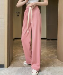 SEU(エスイイユウ)/ワイドパンツ 装飾ひもリボン 接触冷感 無地 スウェットパンツ 薄手 涼しい スリム 快適 韓国ファッション SEU/ピンク