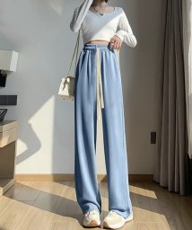 SEU(エスイイユウ)/ワイドパンツ 装飾ひもリボン 接触冷感 無地 スウェットパンツ 薄手 涼しい スリム 快適 韓国ファッション SEU/ブルー