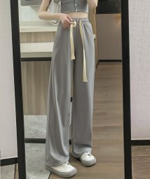 SEU/ワイドパンツ 装飾ひもリボン 接触冷感 無地 スウェットパンツ 薄手 涼しい スリム 快適 韓国ファッション SEU/505200242