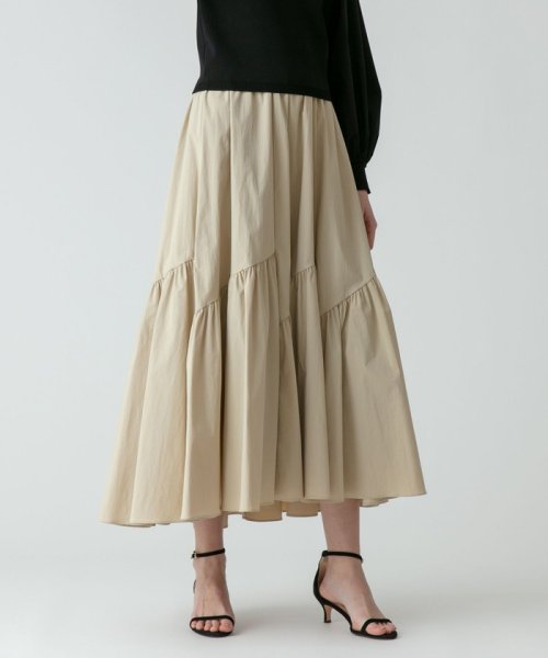 バイヤス切替ギャザースカート 手洗い可能です フィッティングモデル 詳細画像 165cm B73 W61 H85　着用サイズ：02