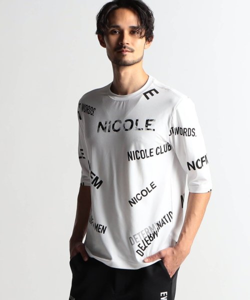 NICOLE CLUB FOR MEN(ニコルクラブフォーメン)/ロゴプリント5分袖Tシャツ/09ホワイト