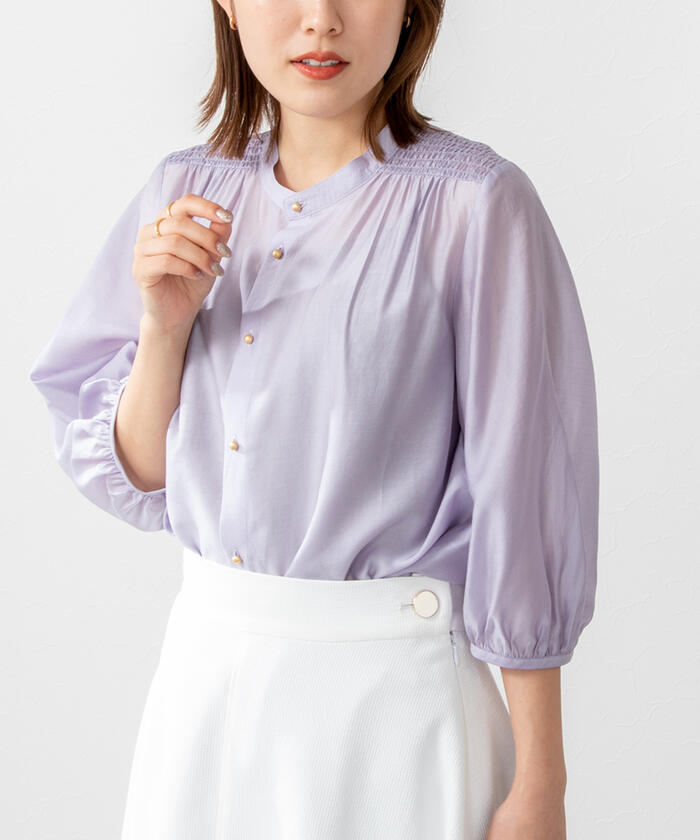 セール】ソフトオーガンジーシャーリングブラウス(505196714