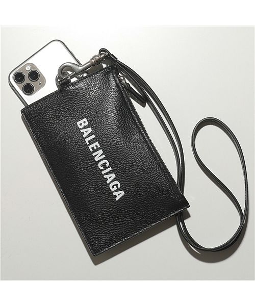 【BALENCIAGA(バレンシアガ)】616015 1IZI3 1090 レザー コイン&カードケース 携帯ケース ネックポーチ パスポートケース  BLACK