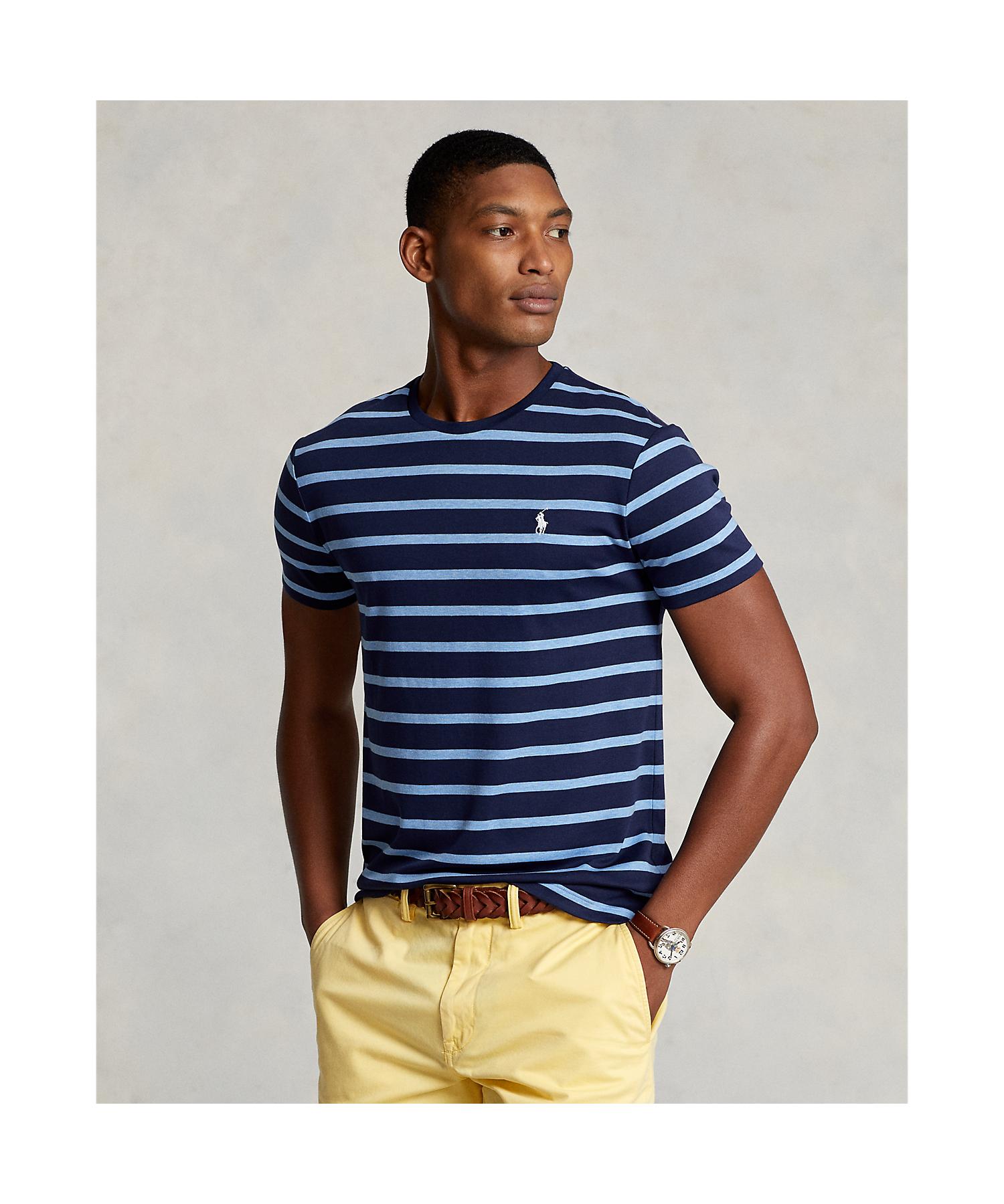 セール】カスタム スリム ストライプド ソフト コットン Tシャツ