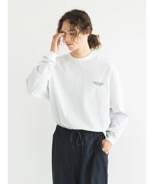 セール】リサイクル20/2ボーダー天竺ロゴ刺繍L/S TEE(505203253