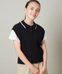 a.v.v(KID'S)(アー・ヴェ・ヴェキッズ)/[160]【2点セット】アイレット柄襟付きニットベストセット/ブラック