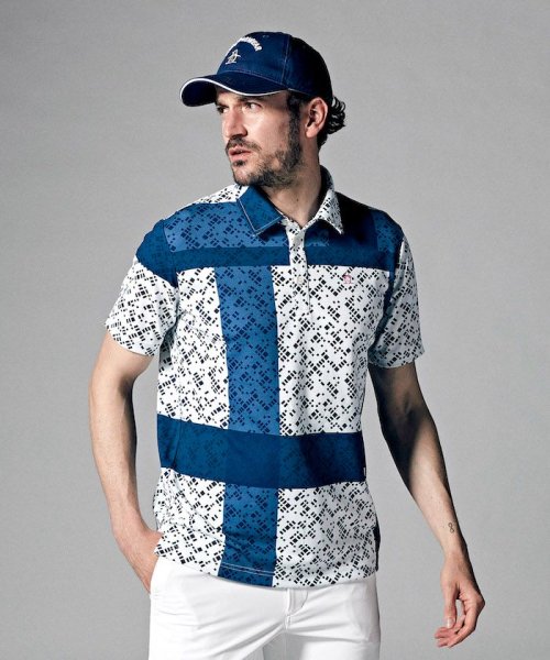 Munsingwear(マンシングウェア)/SUNSCREENパネルプリント半袖シャツ(UV CUT(UPF15)/吸汗速乾/遮熱/クーリング(効果)/吸放湿)【アウトレット/ネイビー