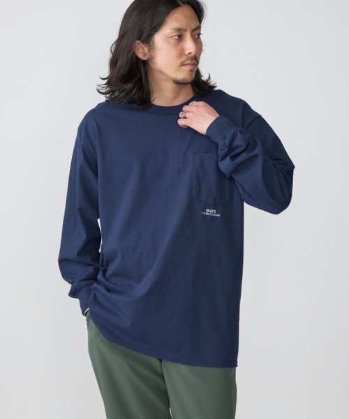 SHIPS MEN(シップス　メン)/*SHIPS: STYLISH STANDARD ミニロゴ 刺繍 ポケット ロングスリーブ Tシャツ/ネイビー