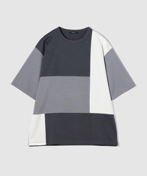 COMME CA ISM MENS(コムサイズム（メンズ）)/パッチワークデザイン クルーネック Ｔシャツ/チャコールグレー