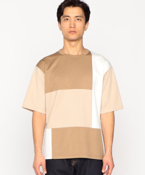 COMME CA ISM MENS(コムサイズム（メンズ）)/パッチワークデザイン クルーネック Ｔシャツ/ベージュ