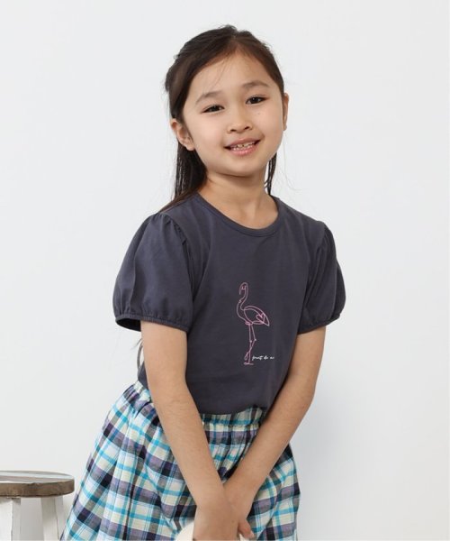 ikka kids(イッカ　キッズ)/USAコットン パフスリーブプリントTシャツ（120〜160cm）/チャコールグレー