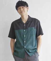 ikka(イッカ)/バイカラーオープンカラーシャツ/グリーン