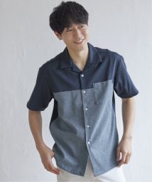 ikka(イッカ)/バイカラーオープンカラーシャツ/ブルー