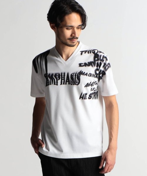 NICOLE CLUB FOR MEN(ニコルクラブフォーメン)/グラデーションロゴ半袖Tシャツ/09ホワイト