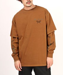 LUXSTYLE/ピグメント加工フェイクレイヤードロンT/ロンT メンズ 長袖Tシャツ ビッグシルエット ロゴ 蝶 ゴシック調 重ね着風/505182892