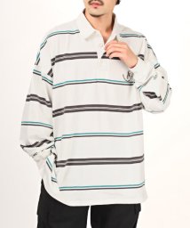 LUXSTYLE(ラグスタイル)/マルチボーダーラガーシャツ/ラガーシャツ メンズ 長袖 マルチボーダー ロゴ 刺繍 ビッグシルエット/ホワイト