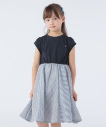 SHIPS KIDS(シップスキッズ)/SHIPS KIDS:100～130cm / パネル チェック/ストライプ ワンピース/ネイビー