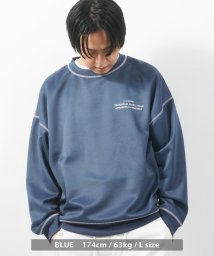 1111clothing(ワンフォークロージング)/オーバーサイズ トレーナー メンズ スウェット レディース ビッグトレーナー クルーネック 長袖 プルオーバー トップス UVカット トレーナー 大きいサイズ/ブルー