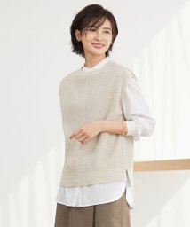 J.PRESS LADIES（LARGE SIZE）(J．プレス　レディス（大きいサイズ）)/【洗える】 リネンコットン ニットベスト/ベージュ系