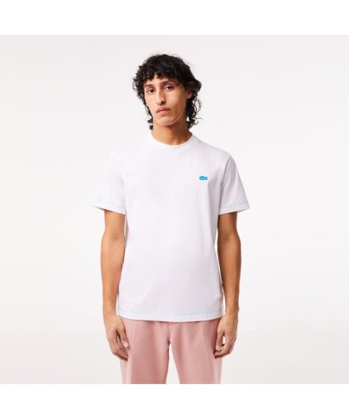 LACOSTE Mens(ラコステ　メンズ)/ネオンカラーステッチワンポイントロゴTシャツ/ホワイト