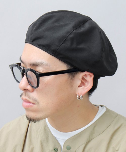 Besiquenti(ベーシックエンチ)/シワ加工 ナイロン ベレー帽 ベレー 帽子 メンズ カジュアル シンプル アウトドア レジャー/ブラック
