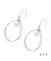 cream dot(クリームドット)/立体ダブルドロップ×パールのスイングイヤリング/ピアス/シルバー系1